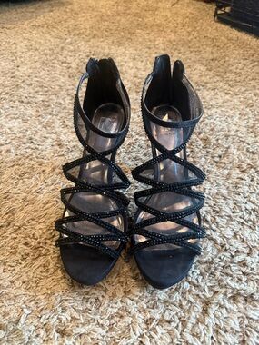 Material Girl Black Strappy Rhinestone Heels